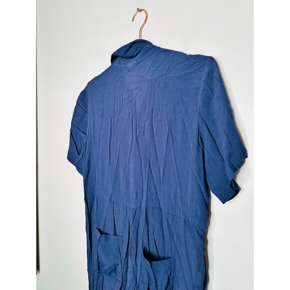 THAKOON COLLECTIVE Navy Short Sleeve Collared Front Button Jumpsuit Size 6 - Picture 11 of 13